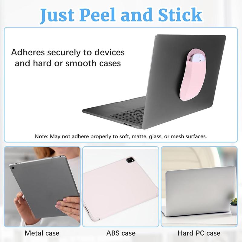 Slim Mouse Holder for Laptop Universal Stick-On Mouse Pouches with Reusable Adhesive Mouse Pocket Reusable Mouse Storage Bags