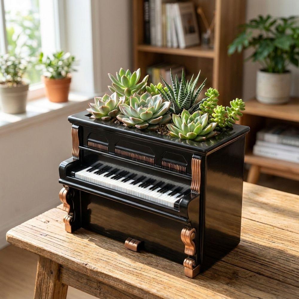 Decorative Piano Planter Retro Style Succulent Pot Piano Flower Pot Desktop Decoration