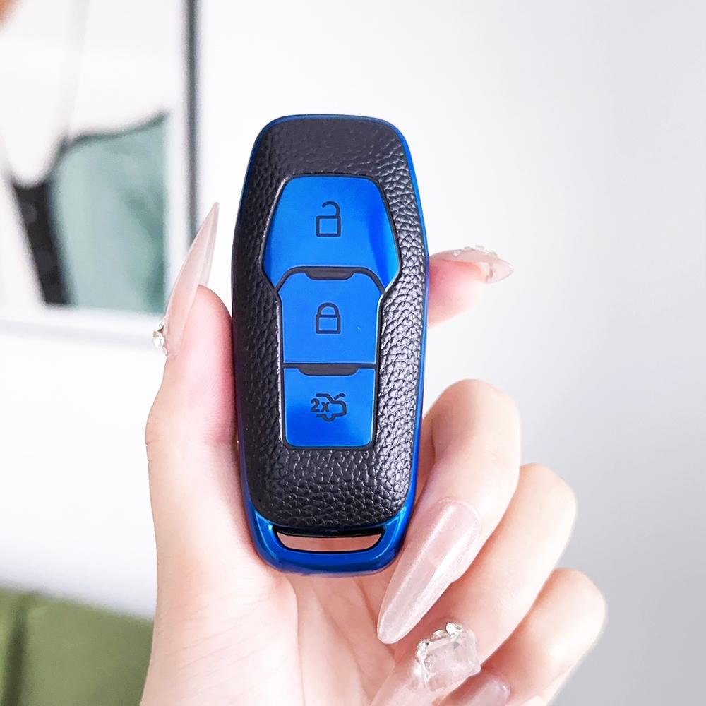 Shell Fob For Ford Fiesta Kuga MK3 4 Focus 3 4 ST Mustang F-150 Explorer Edge Mondeo 5 MK5 TPU Leather Car Key Case Cover Holder