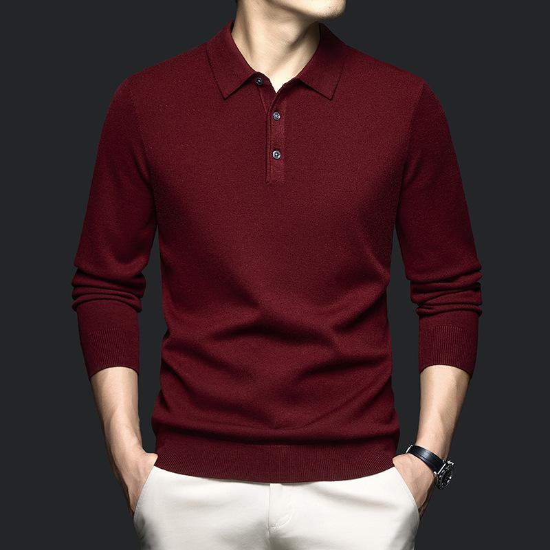 High-end Men's Sweater Long Sleeve Lapels Leisure Business Joker Solid Color Sweater Men