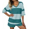 Women's Casual Two Piece Set V Neck Half Sleeve Top with Elastic Waist Shorts Lightweight Comfortable Lounge Wear