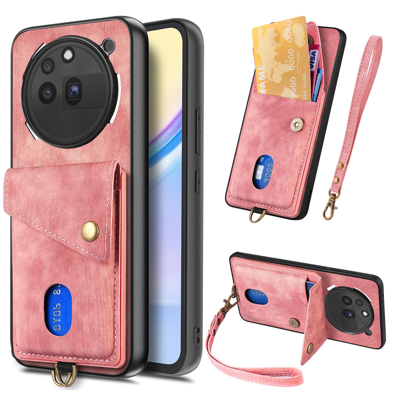 

For Nothing Phone (3a) Pro Case with Card Holder Kickstand Leather Phone Back Cover Pink