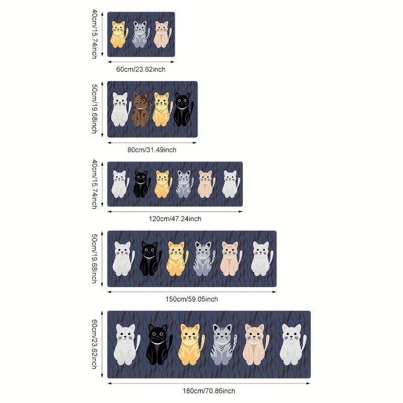 Soft Non-Slip Cat Print Kitchen/Bathroom Mat - Durable, Easy To Clean - Various Sizes