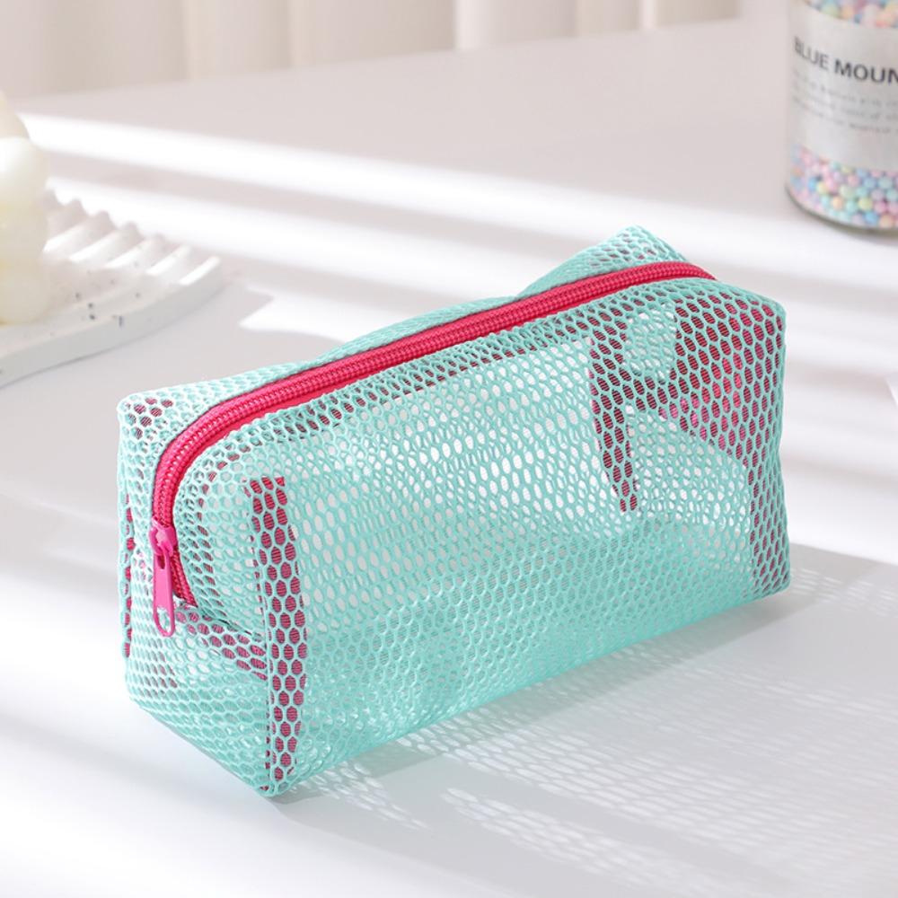 Portable Mesh Cosmetic Bag Transparent Large Capacity Zipper Coin Purse Dopamine Travel Toiletry Bag for Women Girls