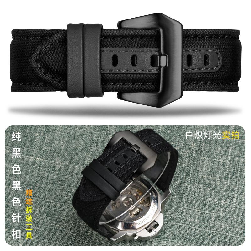 20MM 22MM 24MM Canvas +cowhide Watch Strap For Panerai PAM111 441 Diesel Men's Nylon watchband Sport Wrist Watch Band Bracelet
