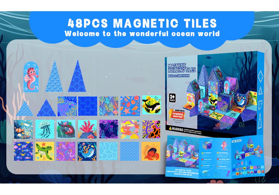 Ocean World Magnetic Tiles Set - Colorful STEM Educational Toy