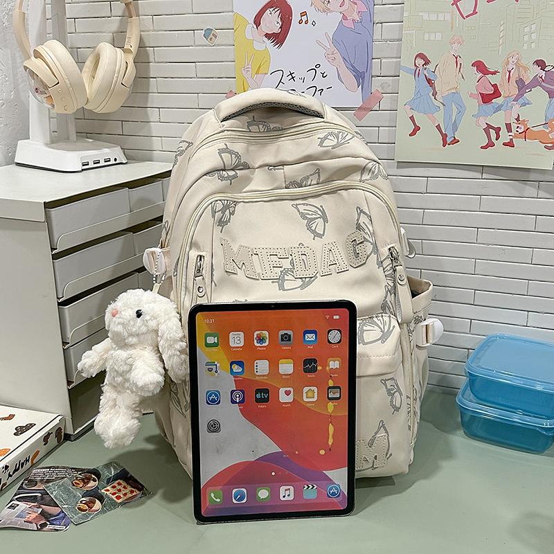 Fashionable Butterfly Printed Backpack Large Capacity Nylon Backpack Student Backpack with Multiple Pockets Suitable for Daily and Student Use