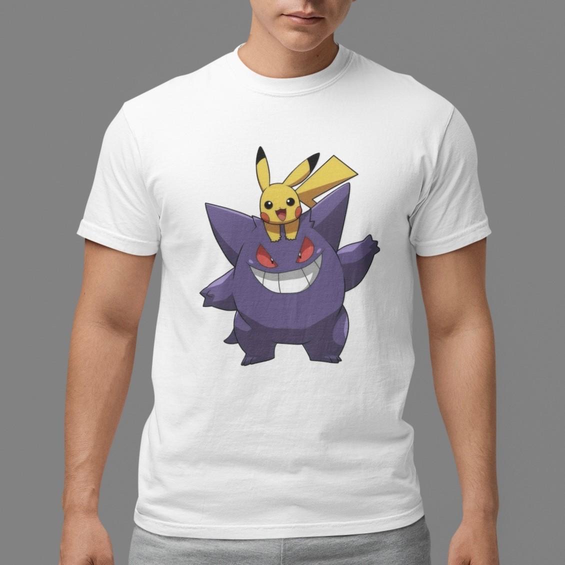 Pokemon Pikachu Gengar T-Shirt Cute Anime Graphic Tee Ghost Type Monster Unisex XXL
