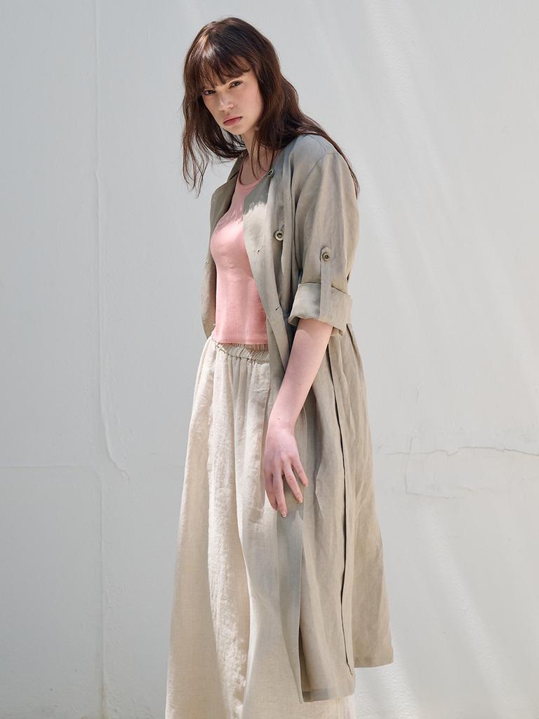 FREAKS BY KIMTAEHOON Hot Summer Linen Blending High-Waisted Trench Dress_Eucalyptus [Khaki Beige]
