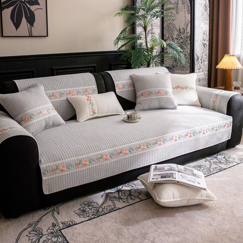 Pure cotton sofa cushion, universal in all seasons, non-slip, small and fresh  high-end sofa cover towel, cream wind seat cushion