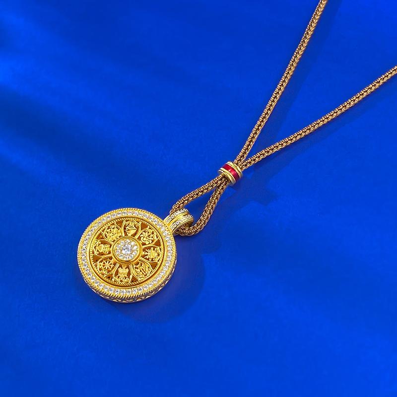 Jewelry Eight Treasures Compass Pendant Hollow Pattern Totem Rotatable Rope Necklace