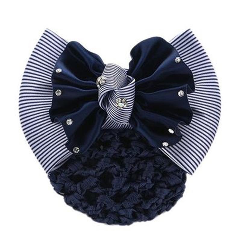 Nurse Stewardess Hair Accessories Bowknot Stripe Net Bun Hair Cover Women Barrette Net Bun Crochet Net Bun Snood