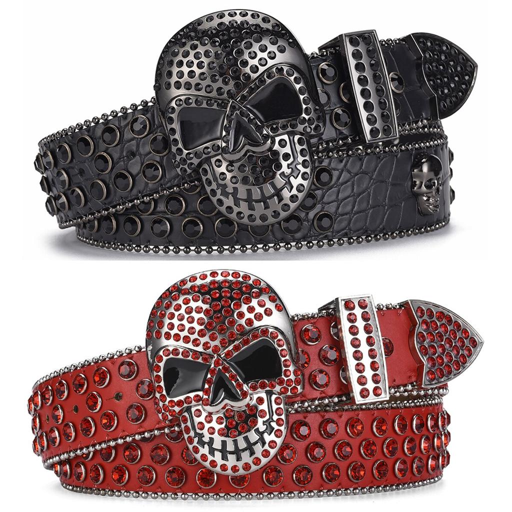 Jeans da Donna Fibbia Testa di Teschio Cintura con Strass Cintura Y2K Design con Borchie Lucide Cintura in PU Cintura con Diamanti Artificiali Cintura Punk Rock da Uomo