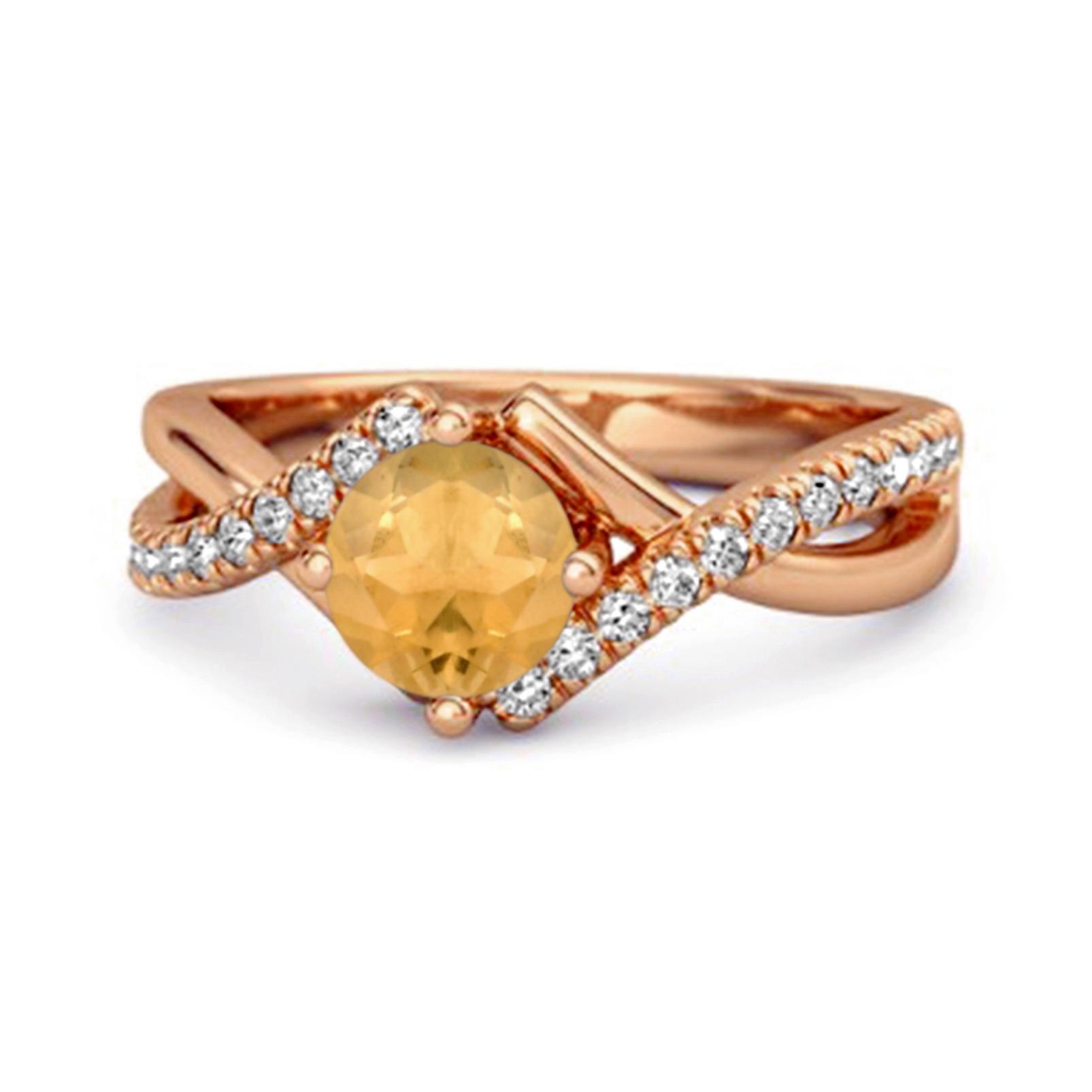 Citrine Crisscross Band White Topaz Accents Ring - 925 Sterling Silver Rose Gold Vermeil 7.5