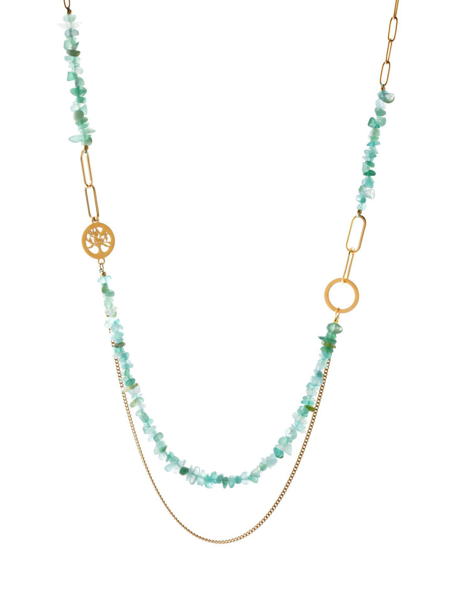 

Кристаллическое ожерелье: Универсальная женская цепочка на ключицу с бусинами из нерегулярных драгоценных камней ручной работы. Tree of Life зелёный