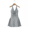 Sleeveless V-Neck A-Line Mini Dress - 3D Flocking Chic Style, 2025 Collection