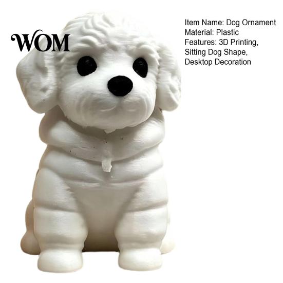 Welpen Schreibtisch Dekoration 3D Gedruckte Sitzende Hunde Figur, Mini Weiße Statue für Schreibtisch Ornament Dekoration, Moderne Tierform Heim Büro Bücherregal Retro