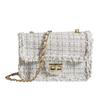 Luxe Tweed Ketting Schoudertas Crossbody voor Dames, Beige Horizontaal Vierkant Sluiting met Slot, Streetstyle Dagelijkse Outfit