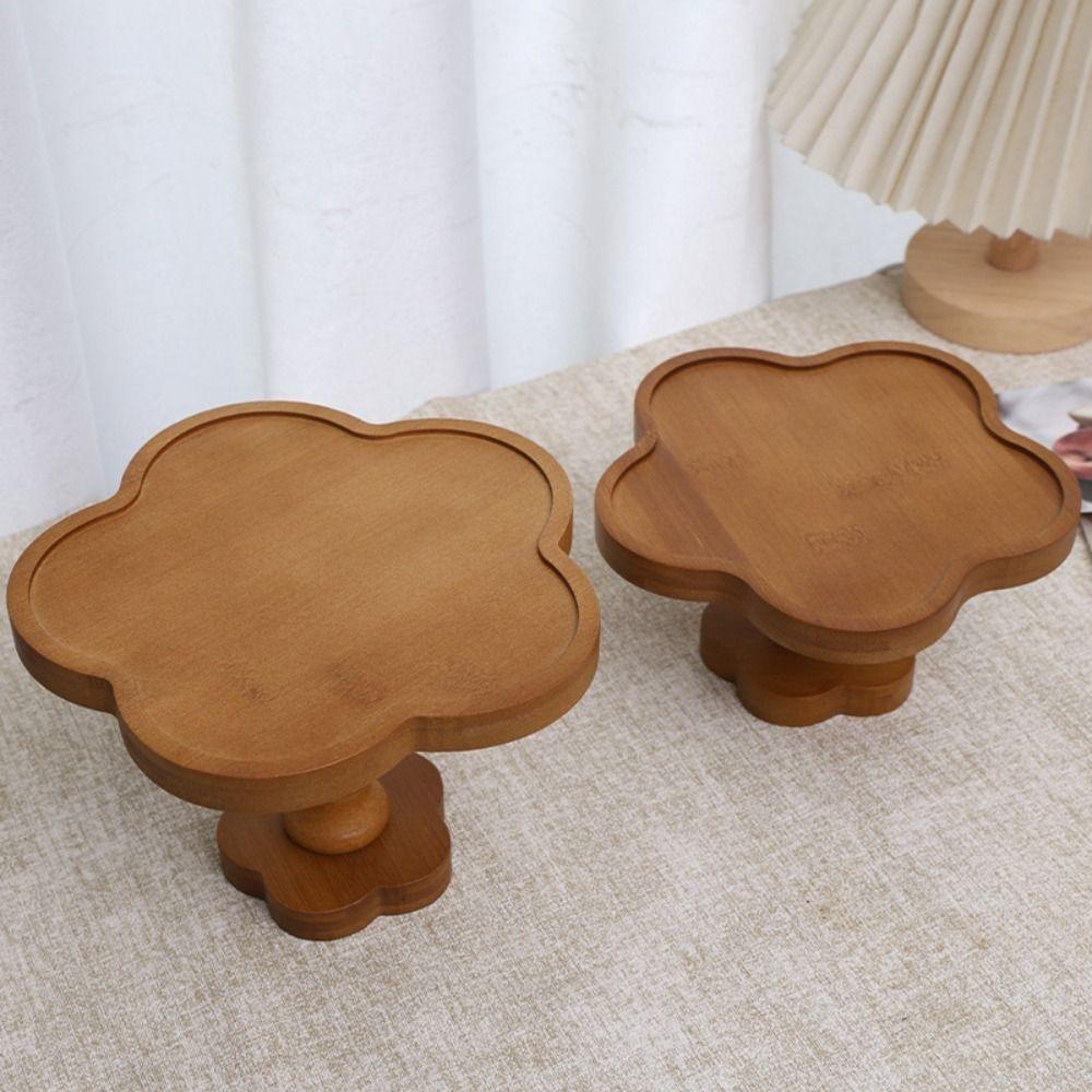 

Flower Pattern Fruit Snack Plate Wood Storage Tray Creative Dessert Tall Tray Home Storage S-Flat Style