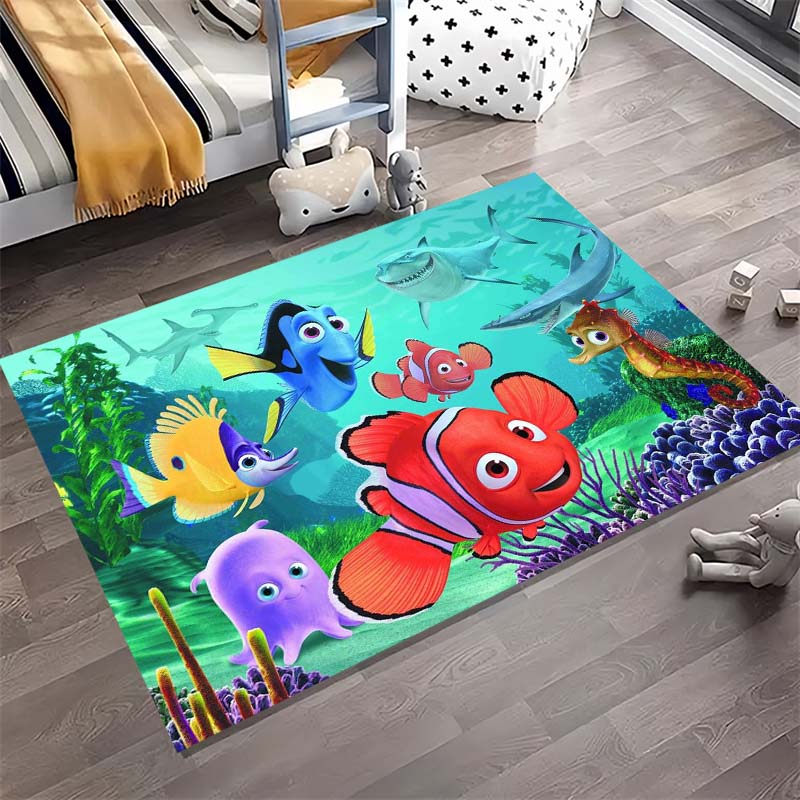 Cartoon Clownfisch Hai Seepferdchen Unterwasser Druck Bereichsteppich Rutschfeste Rechteckige Fußmatte Meeres Tier Hausdekoration