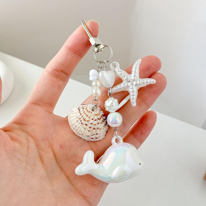 1Pcs Ocean Whale Keychain Starfish Shell Charm Pendant Keyring Jewelry For Girl Women Gift Bag Decoration