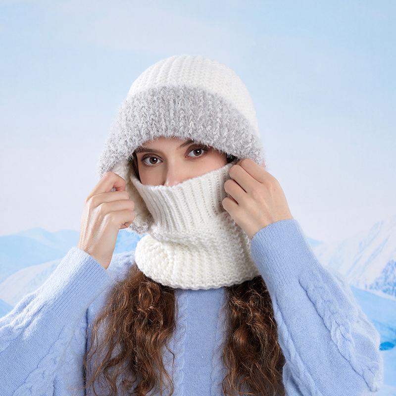 Knitted Mask Scarf All-In-One Hat Winter Velvet Thick Cap Women's Warm Ear Protection Cap