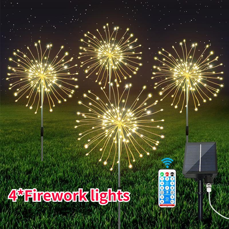 LED Solar Fireworks Lights Christmas Decoration Waterproof Outdoor Dandelion DIY Shape Lamp Flash String Fairy Lights for Garden Landscape Lawn Decor