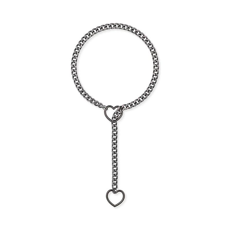 Womens Heart O-Ring Slip Chain Necklace Punk Rock Stainless Steel Cuban Long Necklace Jewelry Adjustable Lariat Y-Necklace A2