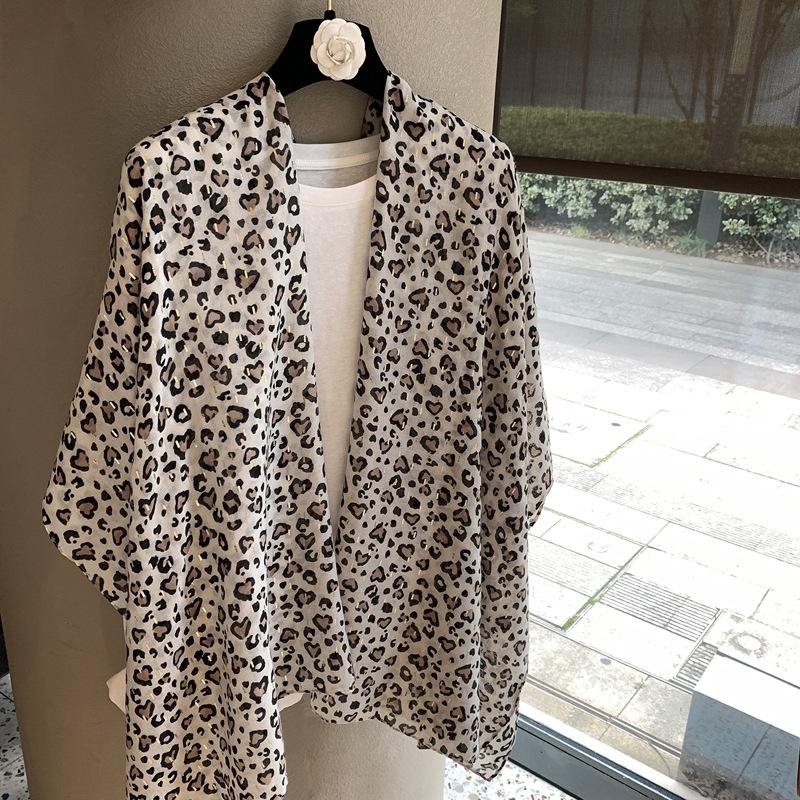 Sweet And Cool Love Leopard Print Bronzing Silk Scarf Spring And Autumn Versatile Light And Breathable Scarf Sunscreen Shawl Outer Silk Scarf