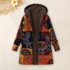 Women Winter Coat Retro Floral Print Hooded Thick Plush Zip-up Heat Retention Long Sleeves Mid Length Pockets Leisure Daily Wear Jacket
