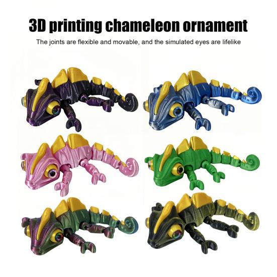 3D Printed Chameleon Figurine Movable Eyes Mini Lizard Figure Articulated Animal Model