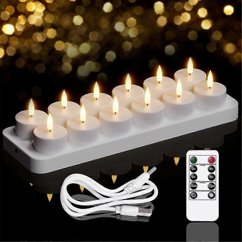 Rechargeable Tea Lights Candles, 12 Pcs Rechargeable Candles with Remote Charging Base, LED Flamele
