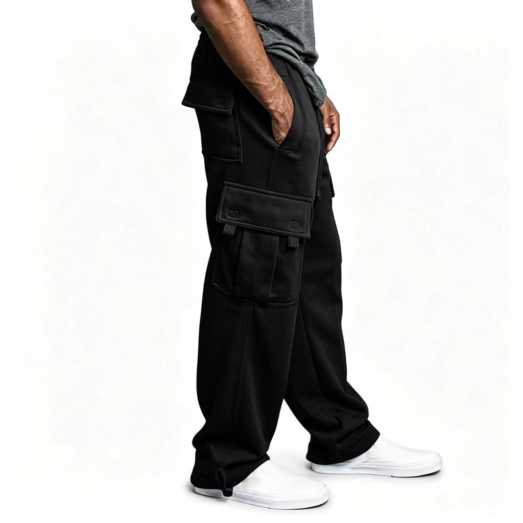 Men's Lined Cargo Pants with Cuffs , Loose Fit Multi Pocket Casual Trousers