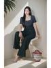 [In Stock] Plus Size Women's Retro Denim-Look Top & Wide-Leg Pants Summer Slimming Set 6160