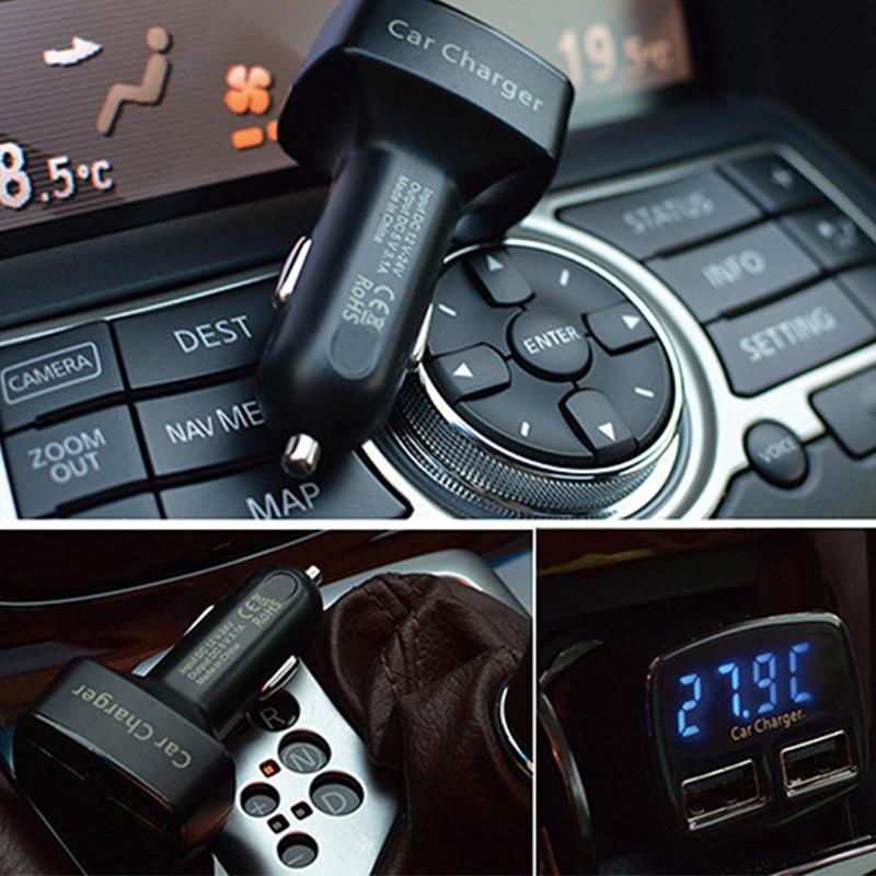Dual USB Car Charger DC 5V 3.1A Universal with Temperature/Voltage/Current Meter Tester Adapter Digital LED Display Charger 4in1