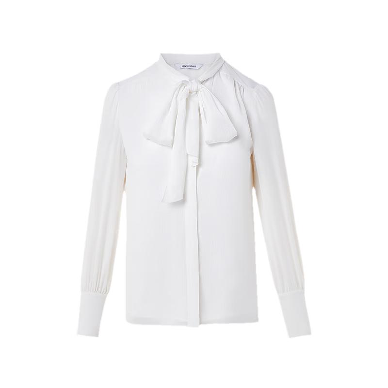 Langzi Women's White Tie-Neck Long Sleeve Blouse