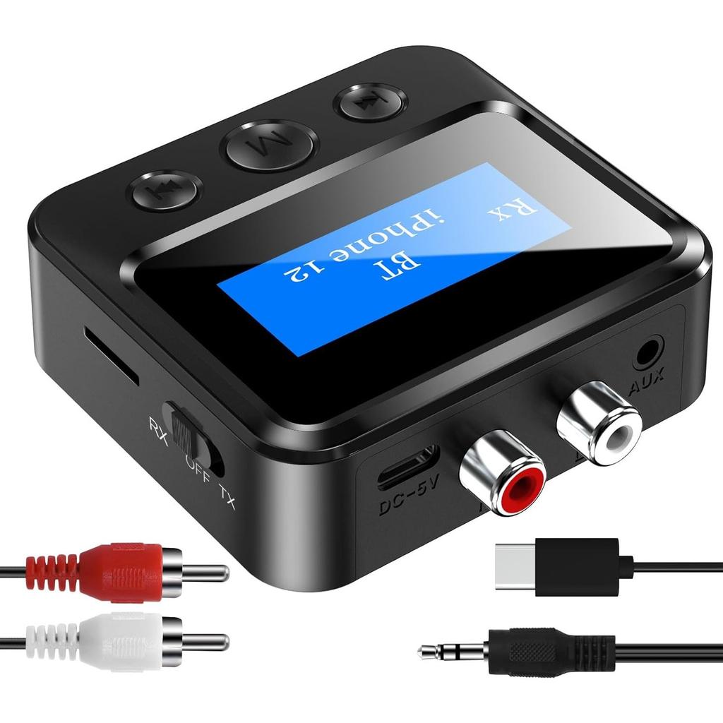 Bluetooth Transmitter Receiver for TV, Audio Adapter for Home Stereo with RCA 3.5mm AUX & Display, Bluetooth Transmitter for Headphones/Speakers