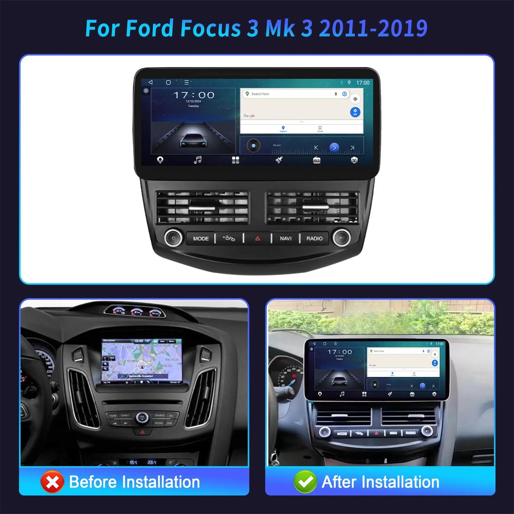 12.3inch Android Car Radio For Ford Focus 3 Mk 3 2011-2019 Multimedia 4G GPS Wireless Bluetooth Carplay Head Unit Stereo Screen