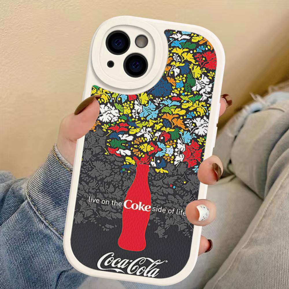 Hot C-Coca Drinks C-Cola Leather Phone Case For IPhone 15 14 13 Pro Max 12 11 16 Plus Phone Cover