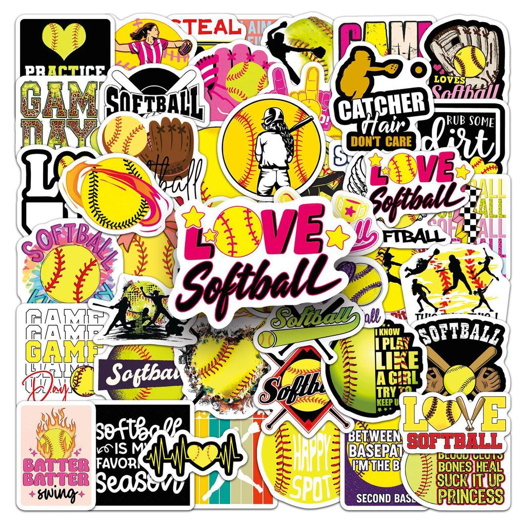 50 Softball Stickers: Waterproof Sports Decals for Phone Cases, Diaries, and Storage Boxes.