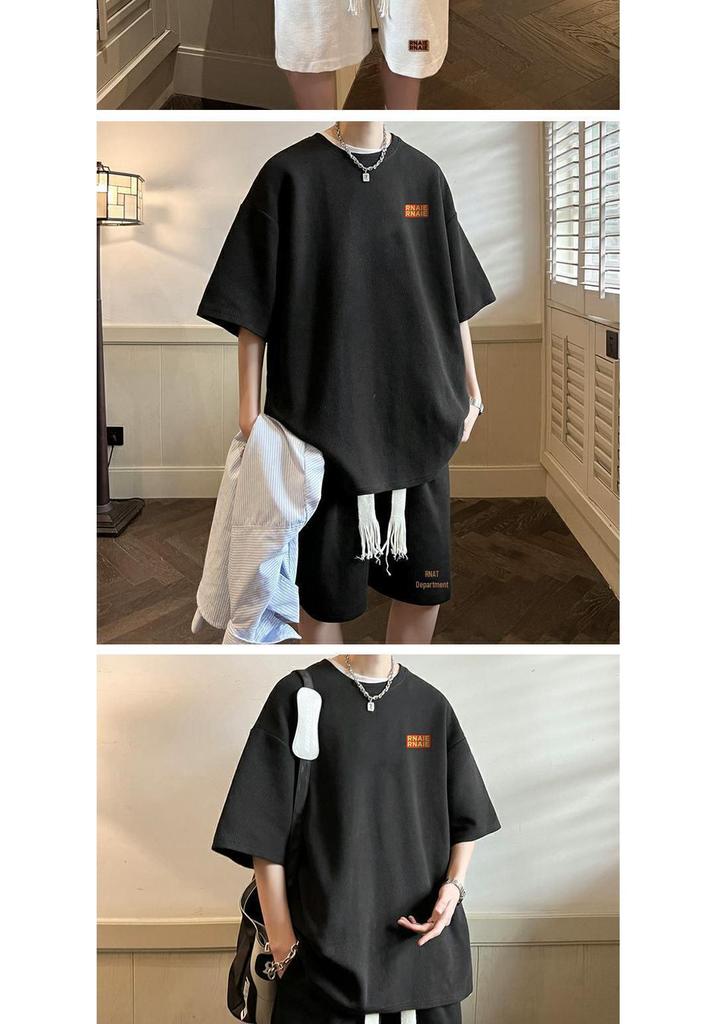 Men's Hong Kong Style Waffle Summer Set - 240g Heavyweight Short Sleeve Sporty Two-Piece