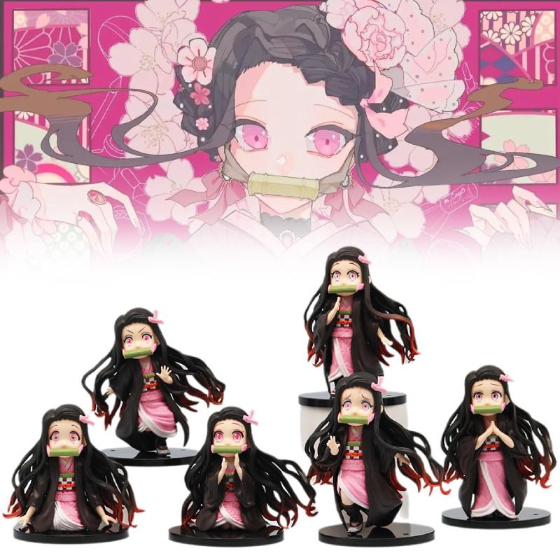 Charming Nezuko Pvc Figurines Set 6 Cute Demon Slayer Miniatures For Fans