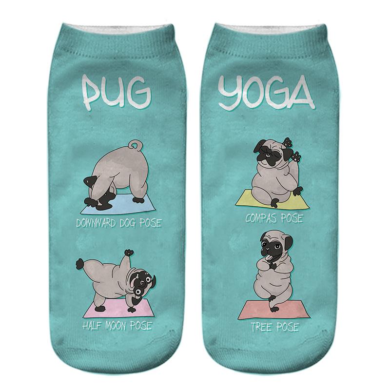 Kawaii 3D Pug Dog Print Short Socks Cotton Fashion Cute Japanese Soft Women Kawaii Animal Dogs Slippers Socks