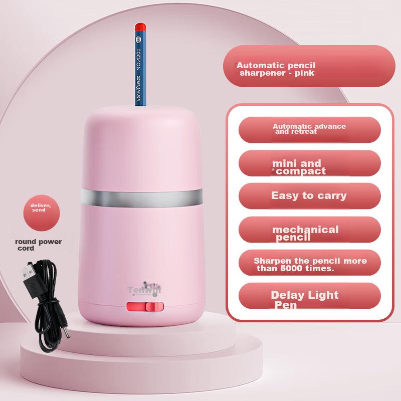 (TEN-WIN) Fully Automatic Pencil Sharpener, Electric Pencil Sharpener, Children's Learning, Small Rotary Pencil Sharpener, Pink, S8813-4