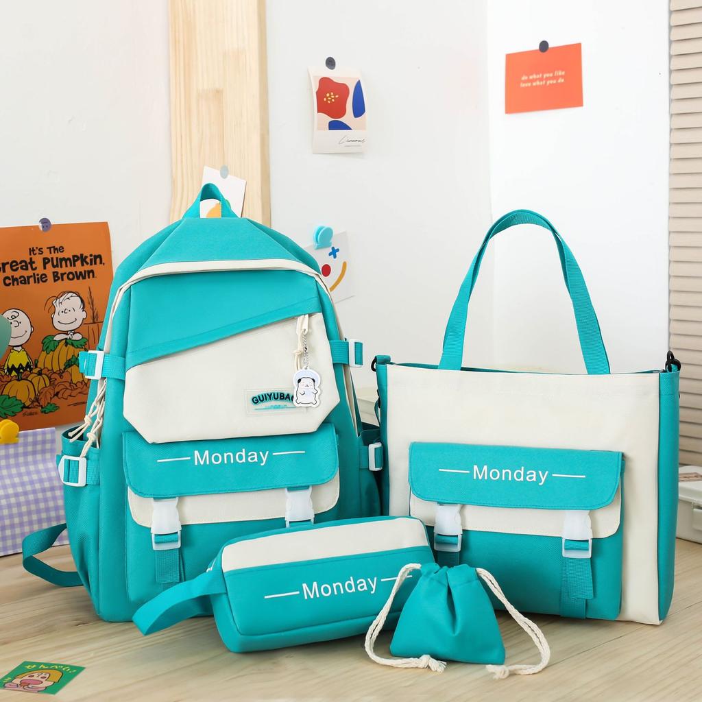 Four-piece Schoolbag Korean Version Simple Junior High School High School Campus Student Bag College Student Backpack Fresh Cute Backpack