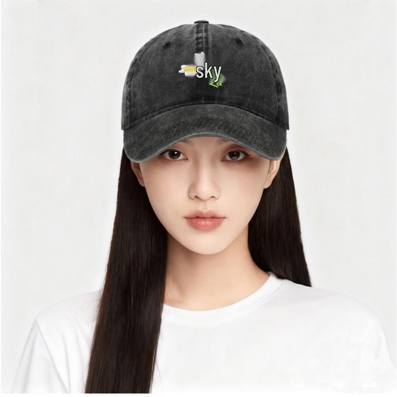 Korean 2025 Floral Embroidered Curved Brim Baseball Cap for Women - Sun Protection & Face Slimming Design