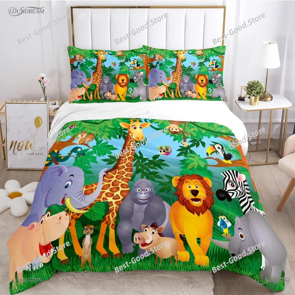 Cute Jungle Animal Casal All Season Duvet Cover Comforter Bedding Sets Soft Quilt Cover and Pillowcases SingleDoubleQueenKing