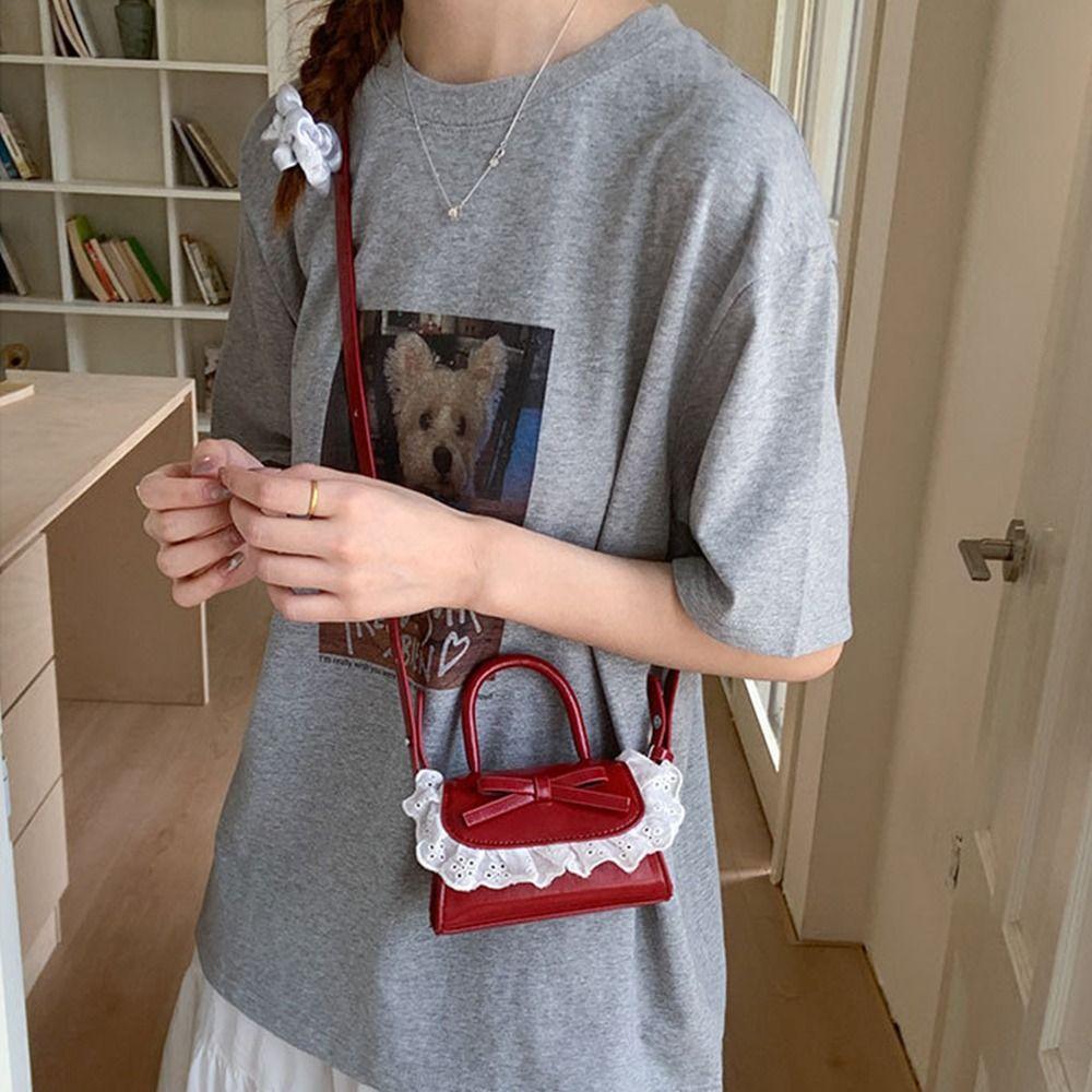 PU Leather Bow Coin Purses Ruffle Shoulder Bag Fashion Crossbody Wallet  Female