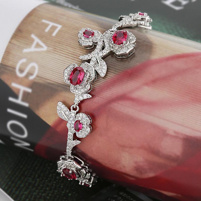 Jewelry Bracelet Red Corundum Zircon Inlaid Women's Retro Personalized Fashion Rose Mountain Camellia