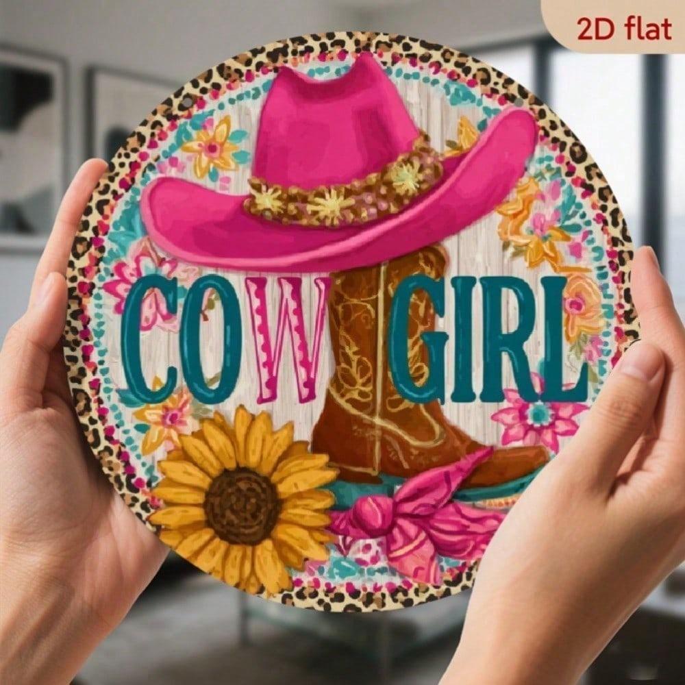 1pc 8x8" Western Cowgirl Boot & Hat Metal Wall Art, Rustic Pink Cowboy Decor for Home